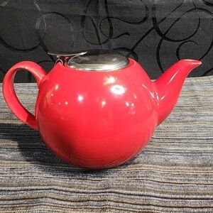 Diffuser Teapot 2 Cup Tea Pot Ceramic Glossy Red Color Certified International